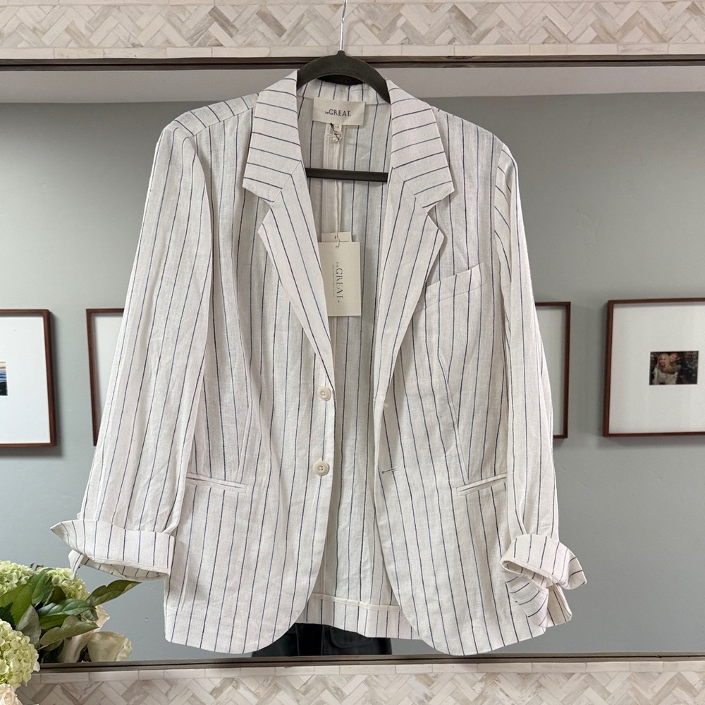 THE GREAT. Cream Striped Blazer - Picture 4 of 8